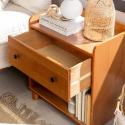 Katie Transitional Tray Top 1 Drawer Solid Wood Nightstand Caramel - Saracina Home -Nexera Furniture Store GUEST 49cdb3fc 79a7 4f79 aa56 56f294ceb239