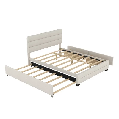 Queen Size Upholstered Platform Bed With Twin Size Trundle Bed And Two Drawers-ModernLuxe 9 Queen Size Upholstered Platform Bed With Twin Size Trundle Bed And Two Drawers-ModernLuxe - Image 7