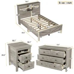 3-Pieces Bedroom Sets, Full Size Farmhouse Platform Bed, Double Storage And Charging Station, Storage Nightstand And Dresser-Cuddlewood -Nexera Furniture Store GUEST 4a437898 1801 4538 ba24 999bc1ea863a