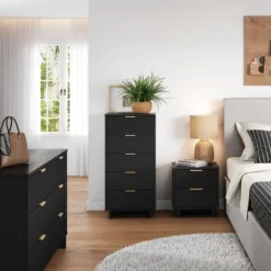 Manhattan Comfort 3pc Granville Chest With Double Dresser And Nightstand Bedroom Set