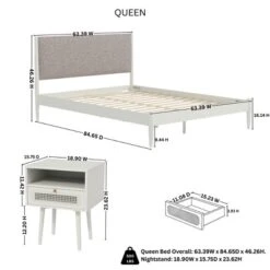 Roundhill Furniture Feeney 2-Piece Bedroom Set, Platform Bed With Nightstand, Cream White, Queen -Nexera Furniture Store GUEST 4b55df4b 2fdf 49ad 9e12 af674cb9347f