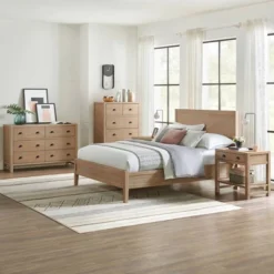 5pc Queen Arden Wood Bedroom Set With Storage Dresser & Pine Nightstands - Alaterre Furniture
