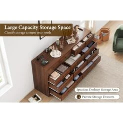 12-Drawer Dresser For Bedroom, 61" Wooden Chest With Built-In Power Outlet, Large Storage Organizer For Clothes, Living Room, Hallway, Or Office -Nexera Furniture Store GUEST 4cff6148 cdb7 4456 9213 e10ba3be195f