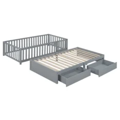 Twin/Full Size Wood Daybed With Fence Guardrails And 2 Drawers, Split Into Independent Floor Bed & Daybed-ModernLuxe -Nexera Furniture Store GUEST 4d46bd1c 3a97 4201 a61c 1de0f550018e