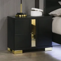 Sapphtopaz Contemporary Nightstand With 2 Drawers Unique Handle Bedside Table With Metal Legs & Acrylic Trim Night Stand For Bedroom,Living Room -Nexera Furniture Store GUEST 4dfa2d74 a625 4f16 99eb 34bd1aff4c40