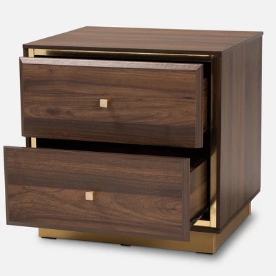 Cormac Wood And Metal 2 Drawer Nightstand - Baxton Studio 4 Cormac Wood And Metal 2 Drawer Nightstand - Baxton Studio - Image 2