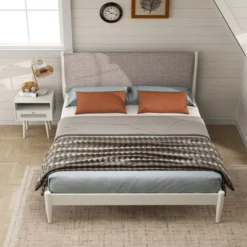 Roundhill Furniture Feeney 2-Piece Bedroom Set, Platform Bed With Nightstand, Cream White, Queen -Nexera Furniture Store GUEST 4f7b99be e9df 45dd a7e2 f614177e99e8