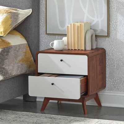 Cassie Mid-Century Modern Nightstand Walnut/White - Buylateral 4 Cassie Mid-Century Modern Nightstand Walnut/White - Buylateral - Image 2