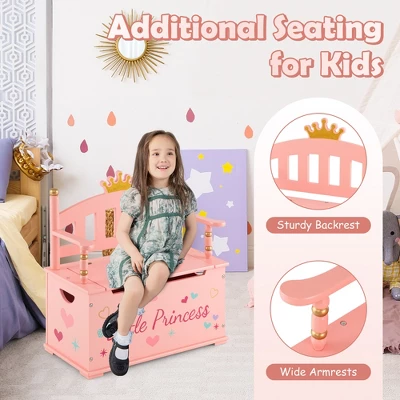 Costway Kids Princess Wooden Bench Seat Toy Box Storage Organizer Children Playroom Pink 5 Costway Kids Princess Wooden Bench Seat Toy Box Storage Organizer Children Playroom Pink - Image 3
