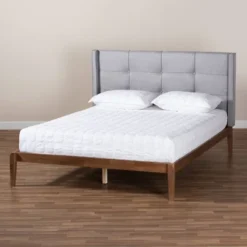 King Edmond Fabric Upholstered Wood Platform Bed Gray/Ash Walnut - Baxton Studio -Nexera Furniture Store GUEST 53cdddd4 f282 4e0d 94c2 227082a3afea