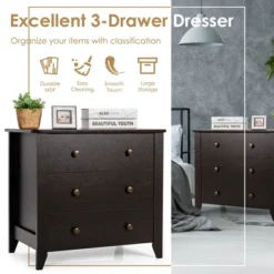 Costway 3 Drawer Dresser Chest Of Drawers Bedside Table For Living Room Bedroom -Nexera Furniture Store GUEST 53f9678f b3c0 46df b77d 6507f3c23b7b