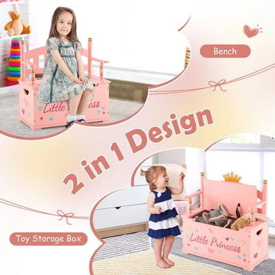 Costway Kids Princess Wooden Bench Seat Toy Box Storage Organizer Children Playroom Pink 8 Costway Kids Princess Wooden Bench Seat Toy Box Storage Organizer Children Playroom Pink - Image 6
