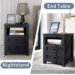 Dyonery Modern Wood End Table With Charging Station,Rustic 18 Inch Bedside Table With 2 Storage Drawers And Open Shelf, For Bedroom,Living Room -Nexera Furniture Store GUEST 566a86b8 d595 4302 8640 89f4cc7b88e6