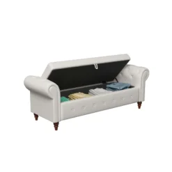 Cecily 63" Button-Tufted Large Storage Ottoman Upholstered Fabric Bench Features Rolled Arms, Window Seating, And Solid Wood Legs-Maison Boucle -Nexera Furniture Store GUEST 56e7c4d0 4348 40b3 a850 d28e3e05f497