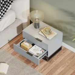 KTMBDW Nightstand With 2 Drawers, Modern Night Stand For Bedroom With Metal Handle, Wooden Bedside Table For Small Spaces, Living Room, Bedroom, Gray -Nexera Furniture Store GUEST 578eb95a 7c32 4431 9e5f 70440023ca65