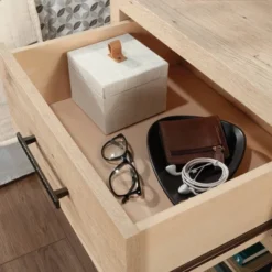 Pacific View 1 Drawer Nightstand Prime Oak- Sauder: Laminated Bedside Table With Shelving, CARB Certified -Nexera Furniture Store GUEST 57acbc55 a40b 4035 b489 c2248cb1edc0