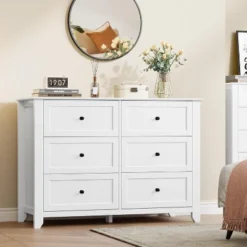 Large 6 Drawer Dresser With Deep Drawers & Metal Knobs, Modern Wooden Double Chests Of Drawers For Entryway -Nexera Furniture Store GUEST 58716ea9 1c76 4380 aa25 2a4061543df4