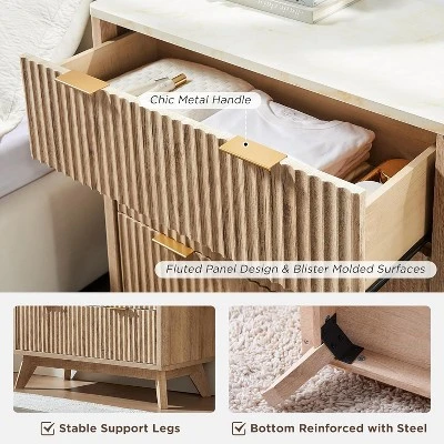 32" Tall Fluted Nightstand, Modern Side Table With Faux Marble Top, 3 Drawers End Table W/Storage, Bedside Table For Bedroom, Living Room 6 32" Tall Fluted Nightstand, Modern Side Table With Faux Marble Top, 3 Drawers End Table W/Storage, Bedside Table For Bedroom, Living Room - Image 5