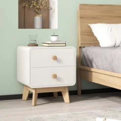 Costway 1/2 PCS Nightstand Mid Century Modern Bedside Table With 2 Drawers Solid Rubber Wood Legs White -Nexera Furniture Store GUEST 5af48a30 573b 471c a88f f7c51c30ac51