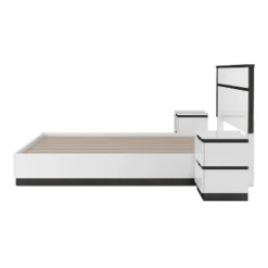 3pc Queen Pape Modern Bed With 2 Nightstands White/Metallic Gray - MiBasics: Contemporary Furniture Set -Nexera Furniture Store GUEST 5b38c55c 253b 4ade 8129 c6c72f6ac179
