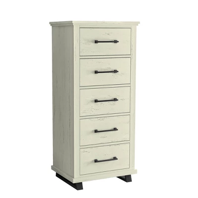 Festivo 3pc Contemporary 24" 5 Drawer Chest And 3 Drawer Nightstand Set Saw Cut Off-White: MDF, Metal Legs, Anti-Tip 9 Festivo 3pc Contemporary 24" 5 Drawer Chest And 3 Drawer Nightstand Set Saw Cut Off-White: MDF, Metal Legs, Anti-Tip - Image 7