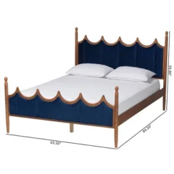 Baxton Studio Queen Calgary Velvet Fabric And Wood Platform Bed Royal Blue/Walnut Brown -Nexera Furniture Store GUEST 5d362dce 46f6 4963 82bb 07229520e34d