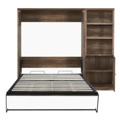 Full Size Half Self-Close And Open Murphy Bed Cabinet With Side Cabinet Bookshelf, Brown - ModernLuxe -Nexera Furniture Store GUEST 5dd85e66 5dc4 4936 8491 74c79b845e87
