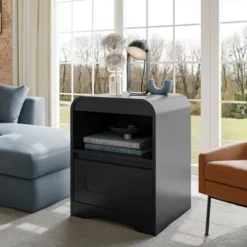 SOLACE FURNITURE Nightstand Set Of 2, Nightstand With Drawer Storage And Open Compartment For Bedroom Sofa Office