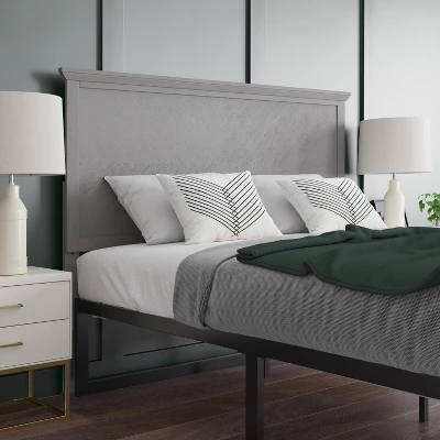 Emma And Oliver Herring Bone Wooden Adjustable Headboard Only 3 Emma And Oliver Herring Bone Wooden Adjustable Headboard Only