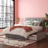 Serena Upholstered Bed With Drawers Light Gray Velvet - Cosmoliving By Cosmopolitan
