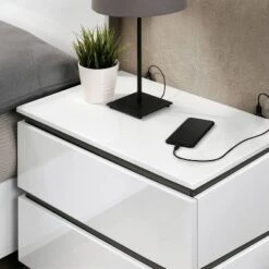 3pc Queen Pape Modern Bed With 2 Nightstands White/Metallic Gray - MiBasics: Contemporary Furniture Set -Nexera Furniture Store GUEST 62708d69 2b01 42ca 8bf4 958724458882