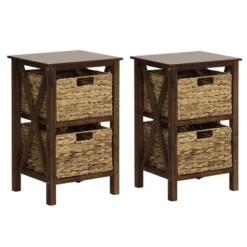 Costway 1/2 PCS 2-Tier Nightstand With 2 Seagrass Baskets Rubber Wood X-Shaped Frames 2 Drawers -Nexera Furniture Store GUEST 62ba7a53 3023 4c89 ad8a 62e200e6b773