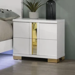 Sapphtopaz Contemporary Nightstand With 2 Drawers Unique Handle Bedside Table With Metal Legs & Acrylic Trim Night Stand For Bedroom,Living Room -Nexera Furniture Store GUEST 6341270c 54d3 4d23 8286 cdc4060f93a0