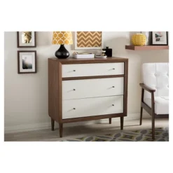Harlow Mid-Century Modern Scandinavian Style Wood 3 Drawer Chest White/Walnut - Baxton Studio -Nexera Furniture Store GUEST 64fba455 6ad0 4099 a875 d2d39f061bdc