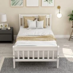 Twin Size Wood Platform Bed With Headboard, Footboard And Wooden Slat Support-ModernLuxe