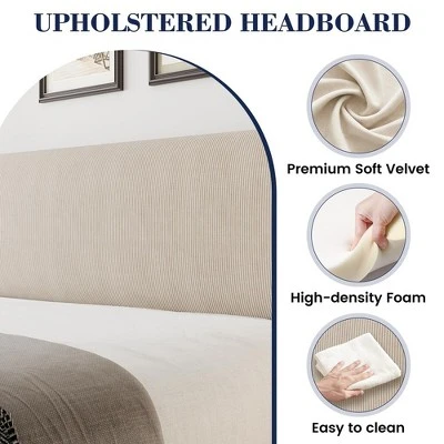 Bed Frame With Vertical Channel Headboard, Upholstered Bed Frame With Wood Slats 6 Bed Frame With Vertical Channel Headboard, Upholstered Bed Frame With Wood Slats - Image 4