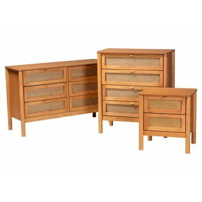 Baxton Studio Jenn Golden Brown Wood Japandi 3-Piece Storage Set With Distressed-Finished Rattan 3 Baxton Studio Jenn Golden Brown Wood Japandi 3-Piece Storage Set With Distressed-Finished Rattan