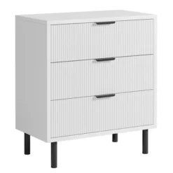 Garvee 3 Drawer Fluted Dresser, Modern Wooden Chest Of Drawers With Metal Legs And Anti-Tip Kit For Bedroom Living Room, White -Nexera Furniture Store GUEST 69e9873f 74ce 45fe 80c3 c9166bee93be