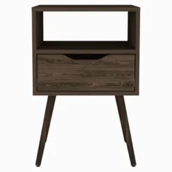 Kumasinova Modern Nightstand With Shelf,24.8" Wooden Night Stand With Drawers,Sleek Bedside Table With Metal Legs,Side Table For Bedroom