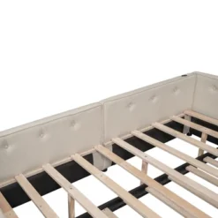 Full/Queen Size Upholstered Platform Bed With USB Ports, Modern Daybed With Trundle, Beige - ModernLuxe -Nexera Furniture Store GUEST 6c6be610 cc8a 4a1b 839b 11195bc7f3ac