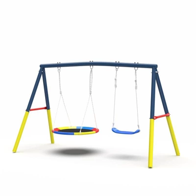 Aukfa 3 In 1 Outdoor Swing Set - 32'' Saucer Swing + Belt Swing + Slide, A-Frame Frame, Easy Install For Backyard/Patio 7 Aukfa 3 In 1 Outdoor Swing Set - 32'' Saucer Swing + Belt Swing + Slide, A-Frame Frame, Easy Install For Backyard/Patio - Image 5