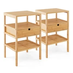 Tangkula Bamboo Nightstands Set Of 2 W/ Pull-out Drawer And Storage Shelf Wood Natural 19 Tangkula Bamboo Nightstands Set Of 2 W/ Pull-out Drawer And Storage Shelf Wood Natural -Nexera Furniture Store GUEST 6ed31579 76e2 48f8 86f8 e6a81afbe7cd