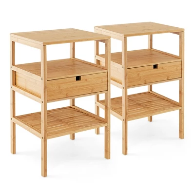 Tangkula Bamboo Nightstands Set Of 2 W/ Pull-out Drawer And Storage Shelf Wood Natural 11 Tangkula Bamboo Nightstands Set Of 2 W/ Pull-out Drawer And Storage Shelf Wood Natural - Image 9