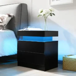 KTMBDW Nightstand With LED Lights, Modern Night Stand, Bedside Table With 2 Drawers, End Side Table For Bedroom, Living Room -Nexera Furniture Store GUEST 6eed6d87 a1e6 433a a9c9 788f552786d7