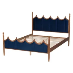 Baxton Studio Queen Calgary Velvet Fabric And Wood Platform Bed Royal Blue/Walnut Brown -Nexera Furniture Store GUEST 6f669567 eab3 4941 9e01 d14656411541