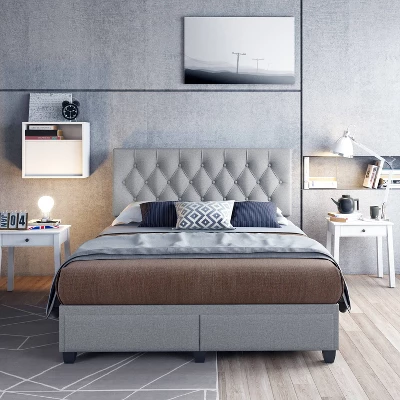 Full Henley Linen Tufted Upholstered Platform Bed With Storage Drawers Gray - Eco Dream 8 Full Henley Linen Tufted Upholstered Platform Bed With Storage Drawers Gray - Eco Dream - Image 6
