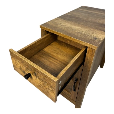 Gulches Farmhouse End Table Bedside Table With Charging Station,Night Stand With Barn Door & Drawer, Storage For Bedroom Living Room, Brown 11 Gulches Farmhouse End Table Bedside Table With Charging Station,Night Stand With Barn Door & Drawer, Storage For Bedroom Living Room, Brown - Image 9