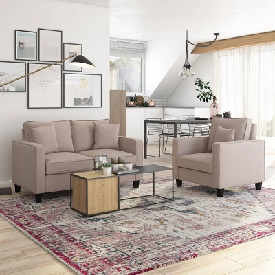2pc Georgia Fabric Loveseat And Accent Chair Set Taupe - CorLiving 3 2pc Georgia Fabric Loveseat And Accent Chair Set Taupe - CorLiving