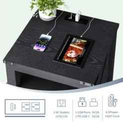 Dyonery Modern Wood End Table With Charging Station,Rustic 18 Inch Bedside Table With 2 Storage Drawers And Open Shelf, For Bedroom,Living Room -Nexera Furniture Store GUEST 70f7f189 4593 44a9 9870 b94806bb6647