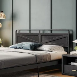 Metal & Wooden Panel Headboard, King Headboard, Minimalist Head Board With Metal Frame, Height Adjustable, With Bed Frame Adapter, Black -Nexera Furniture Store GUEST 70ff989b da94 4191 a767 4a9bab0cd266